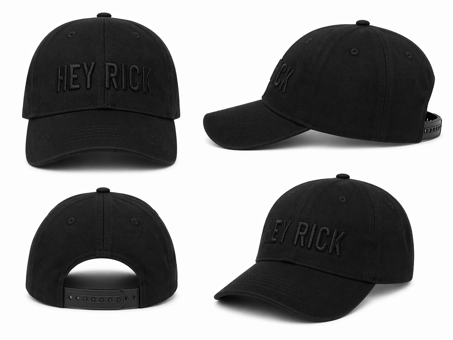 HEY RICK Black on Black Cap